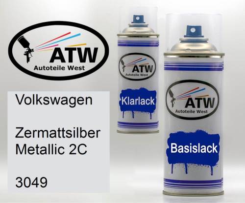 Volkswagen, Zermattsilber Metallic 2C, 3049: 400ml Sprühdose + 400ml Klarlack - Set, von ATW Autoteile West.